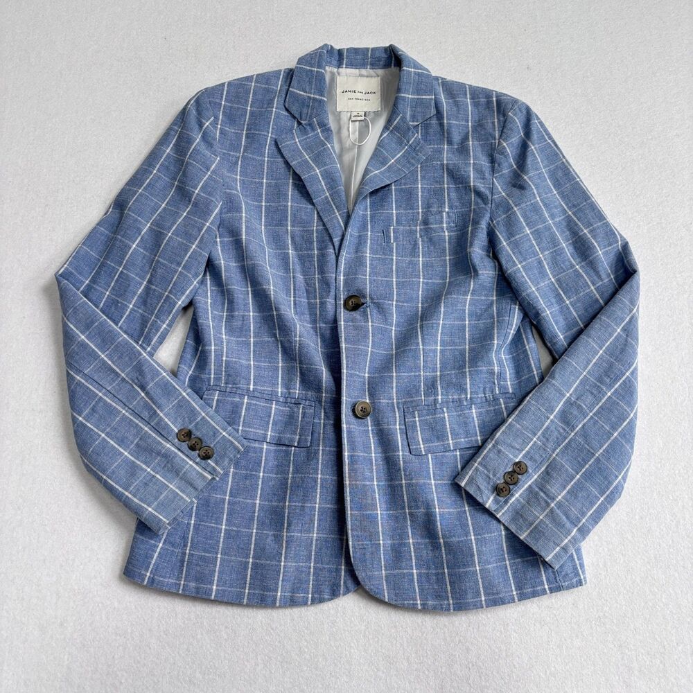 Janie and Jack Linen Cotton Windowpane Blazer Boys 14 Blue Preppy Holiday